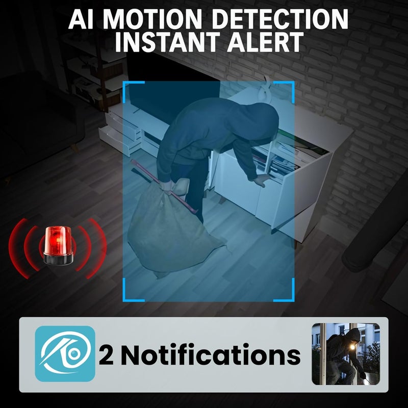 JVSCAM كاميرا أمان 4K مع بطاقة SD سعة 64 جيجابايت، كاميرا أمان تعمل بالبطارية، 100 يوم من الانتظار، كشف الإنسان بالذكاء الاصطناعي، رؤية ليلية، تنبيه في الوقت الحقيقي، مراقبة الأطفال، كاميرا للحيوانات الأليفة للمنزل أو المكتب - Image 5